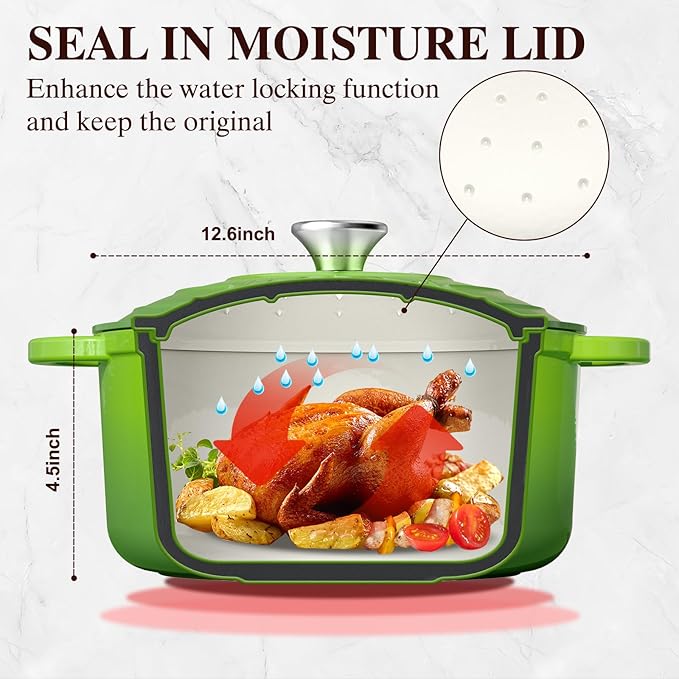 Umite Chef 5QT Enameled Cast Iron Dutch Oven Pot with Lid, Heavy-Duty, Cookware for Bread Baking, Braising, Stews, Roasting, Wedding Registry Ideas & Gifts(Green) - Image 2