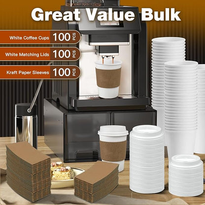 Ginkgo 100 Pack 12 oz Leak-Proof Coffee Cups with Lids and Sleeves Disposable To Go Hot Travel Paper Cups, Hot Chocolate, Cocoa, Tea, Coffee Bar Accessories - Image 6