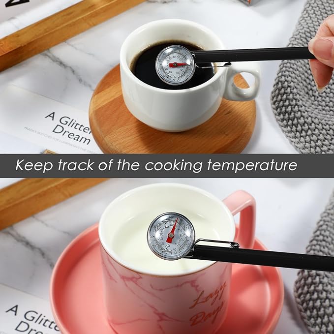 Xuhal 12 Pcs Stainless Steel Kitchen Thermometer with 5 Inch Long Stem 1 Inch Dial Thermometer Milk Frothing Food for Oven Probe Meat Grill BBQ Cooking Chocolate Water (Black) - Image 4