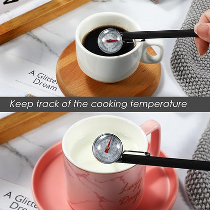Xuhal 12 Pcs Stainless Steel Kitchen Thermometer with 5 Inch Long Stem 1 Inch Dial Thermometer Milk Frothing Food for Oven Probe Meat Grill BBQ Cooking Chocolate Water (Black) - Image 4