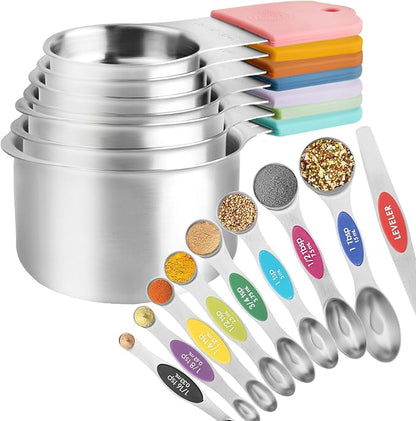 16 Pcs Magnetic Measuring Cups and Spoons Set,Stackable Metal Measure Cup for Measuring Dry and Liquid Ingredients,Kitchen Dry Food, Cooking Baking Measurements by RUNZI
