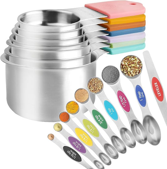 16 Pcs Magnetic Measuring Cups and Spoons Set,Stackable Metal Measure Cup for Measuring Dry and Liquid Ingredients,Kitchen Dry Food, Cooking Baking Measurements by RUNZI