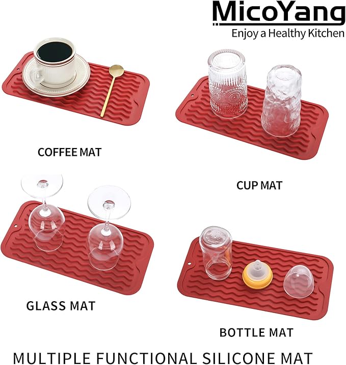 MicoYang Silicone Dish Drying Mat for Multiple Usage,Easy clean,Eco-friendly,Heat-resistant Silicone Mat for Kitchen Counter or Sink,Refrigerator or Drawer Liner Red S 12 inches x 6 inches - Image 4