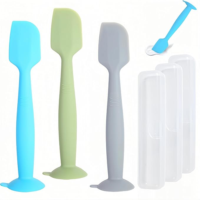 Butt Spatula Baby Diaper Cream spatula 3 Pcs with 3 Storage case,Soft Silicone Diaper Cream Applicator Bum Butt Paste spatulas Brush with Suction Base,Large diaper Rash cream Applicator by MAIKKB