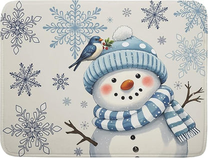 Winter Snowman Dish Drying Mat for Kitchen Counter 18x24 Blue Snowflake Bird Christmas Holiday Absorbent Reversible Microfiber Drying Mats Kitchen Countertop Protector Dishes Drainer Rack Pad by Aytipun