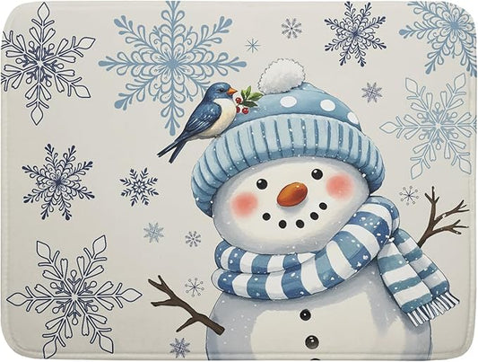 Winter Snowman Dish Drying Mat for Kitchen Counter 18x24 Blue Snowflake Bird Christmas Holiday Absorbent Reversible Microfiber Drying Mats Kitchen Countertop Protector Dishes Drainer Rack Pad by Aytipun