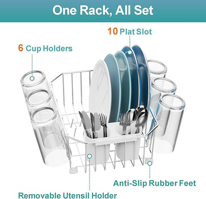 GSlife Mini in Sink Dish Drying Rack - Stainless Steel Small Dish Drainer for RV Kitchen Apartment Sink, 9.5" W x 13.4" L, White Utensil Holder - Image 4