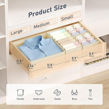 DIMJ Drawer Organizer Clothes 20 Pack - Foldable Baby Organizers and Storage & Dresser Organizer for Bedroom, Closet - Nursery Organization Dresser Dividers for underwear, Sock,Bra, Belt, Tie, Beige - Image 2