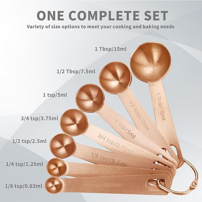 Measuring Spoons,SUS304 Stainless Steel Measuring Cups Set of 7 Piece: 1Tbsp,1/2Tbsp,1tsp,3/4tsp,1/2tsp,1/4tsp,1/8tsp Teaspoon Coffee Scoop Tablespoon for Dry and Liquid Ingredients,Rose Gold - Image 2