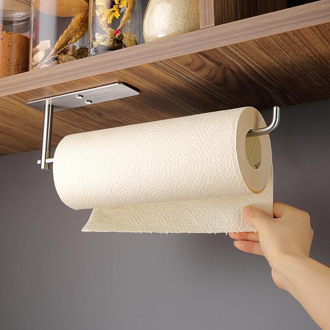 ZUNTO Paper Towel Holder Under Cabinet, Adhesive and Screwed Paper Towel Rack, 12.4 Inch Paper Towel Roll Holder for Kitchen, Bathroom, RV, Easy One-Handed Tear (Silver) - Image 5