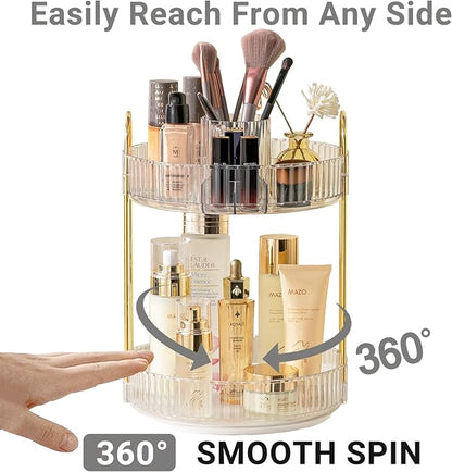 Asayuee 360 Rotating Makeup Organizer,2 Tier Large Capacity Make Up Organizers and Storage,Skincare Perfume Vanity Organizers,Bathroom Cosmetics Storage Organizer Countertop(Clear) - Image 3