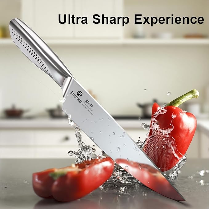imarku® Kitchen Knife Set, 15 Pcs Japanese Knife Set with Block, Premium Razor-Sharp Chef Knives Set for Kitchen with Sharpener, Rust-Proof, Ergonomic Full-Tang Handle, Black - Image 6