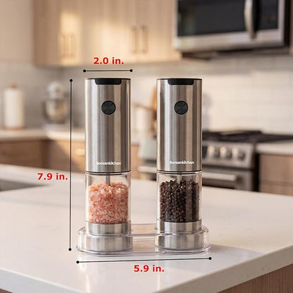 Bonsenkitchen Electric Salt and Pepper Grinder Set, 95ml Large Capacity, Clean Brush, Stainless Steel Adjustable Pepper Mill with LED for Kitchen, BBQ & Camping, Battery Powered (Not Included) - Image 8