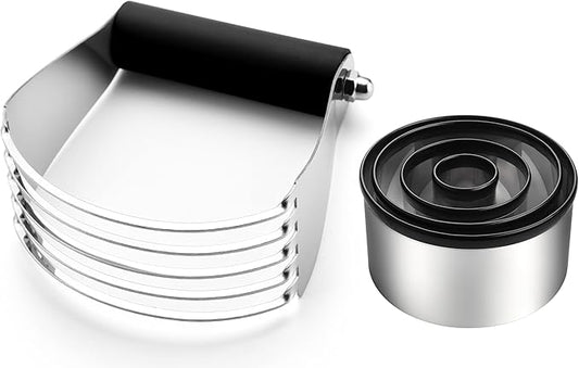 Spring Chef Large Dough Blender & Biscuit Cutter Set, Heavy Duty Stainless Steel Professional Pastry Cutter, Soft Grip, Black by SpringChef