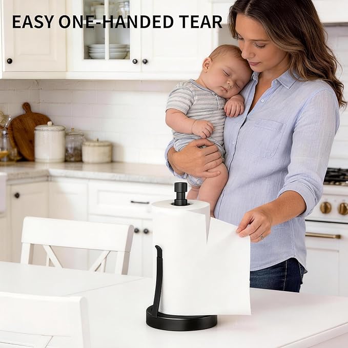 YUMORE Paper Towel Holder Countertop, Paper Towel Holder with Weighted Base Non Slip, Standing Paper Towel Roll Holder for Kitchen Bathroom, Stainles Steel - Image 4
