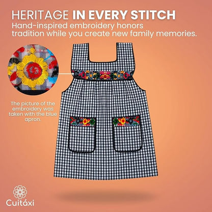 Cuitáxi Traditional Mexican apron for women with deep pockets and beautiful flower embroidery 1 piece - Mandiles para mujer