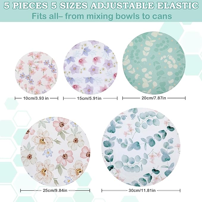 5-Size Reusable Beeswax Bowl Covers for Bread Proofing, Cotton Cloth Flexible Beeswax Wraps for Sourdough Bread Cover and Food Storage - Image 2