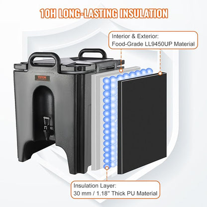 VEVOR Insulated Beverage Dispenser, 10 Gallon, Food-grade LL9450UP Hot and Cold Beverage Server, Thermal Drink Dispenser Cooler with 1.18 in PU Layer Two-Stage Faucet Handle, for Restaurant Drink Shop - Image 3