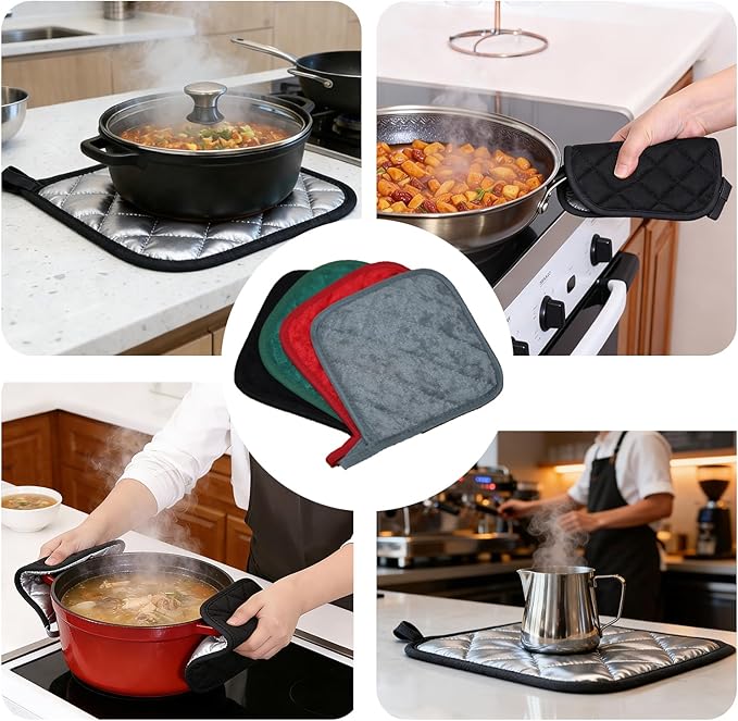 4 Pack Pot Holders for Kitchen Clearance Oven Potholders Sets for Kitchens Hot Pads for Kitchen Countertops Heat Resistant Black - Image 6