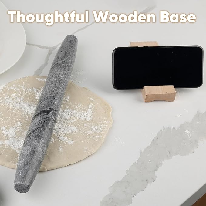Koville African Natural Marble French Rolling Pin, 16inch Non-Stick Rolling Pin for Baking, Dough Roller for Pasta, Dumpling, Fondant, Pie, Bread, Pizza, Kitchen Baking Tools(Monte Grigio) - Image 7