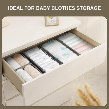 DIMJ Drawer Organizer Clothes Set of 8, Foldable Closet Drawer Organizer, Underwear Drawer Box, Fabric Drawer Dividers for Baby Clothes, Socks, Belt, Tie (Grey) - Image 3