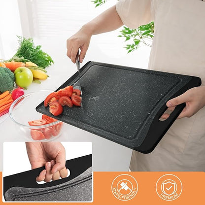 Extra Large Cutting Boards, Plastic Cutting Boards for Kitchen (Set of 3) Cutting Board Set Dishwasher Chopping Board with Juice Grooves Easy-Grip Handles, Dark Grey, Empune - Image 3