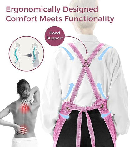 Denim Apron with Pockets for Hair Stylist Gardening Craftsmen Barista Women Hairdresser Jean Work Apron Cross Straps