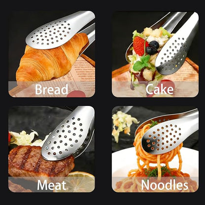 6 PCS Silver Serving Tongs for Party 7 Inch Stainless Steel Serving Utensils for Salad Buffet and Dessert(Sliver)