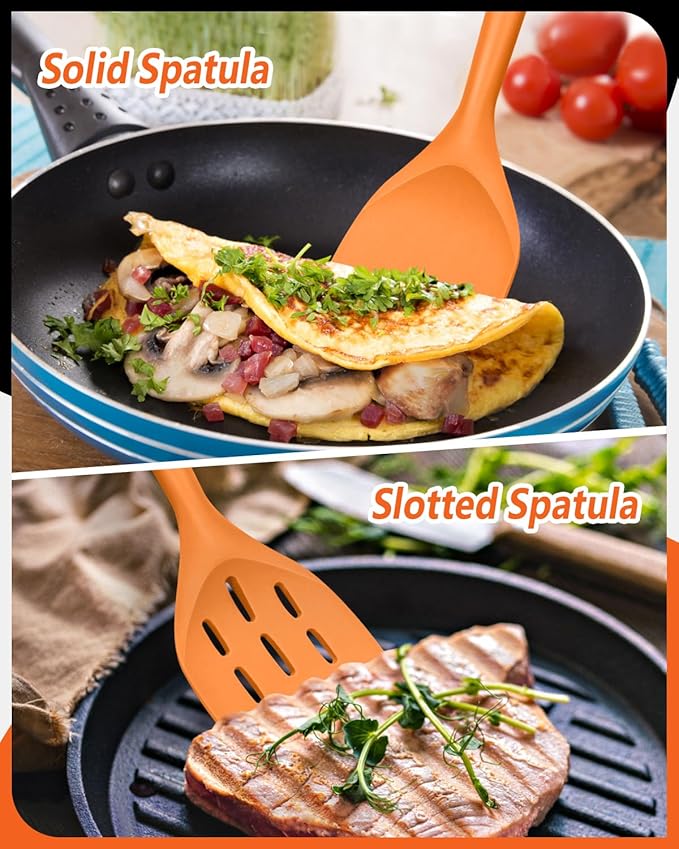 Pack of 2 Silicone Spatula, Non Stick Cooking Utensil Set, Wooden Handle Kitchen Turner for Baking Mixing Grilling Serving Food Heat Resistant (ORANGE) - Image 5