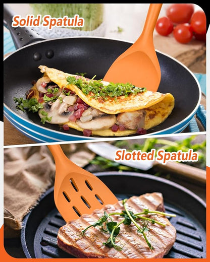 Pack of 2 Silicone Spatula, Non Stick Cooking Utensil Set, Wooden Handle Kitchen Turner for Baking Mixing Grilling Serving Food Heat Resistant (ORANGE) - Image 5