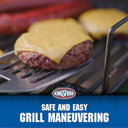 Kingsford Stainless Steel BBQ Grill Spatula, Wide Metal Blade for Confident Flips, Beveled Edge for Easy Slide Under Burgers and Fish, Comfortable Red and Black Grip, Hanging Loop