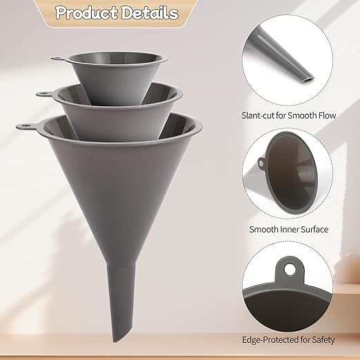 Plastic Kitchen Funnel Set of 3 with Clean Brush, BPA Free Round Food Funnels for Kitchen Use, Multifunctional Funnels for Filling Canning&Bottles, Suitable for Cooking, Lab and Automotive Use - Image 3