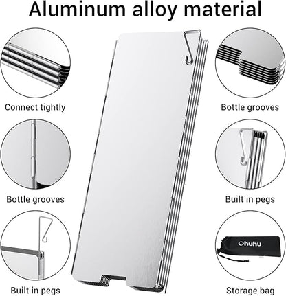 Camp Stove Windscreen, Ohuhu Camping Stove Windscreen 8/10/12 Plates Aluminum Folding Portable Camping Stove Windshield Grill Wind Screen for Camp with Carry Bag for Camping Hiking Picnic Backpacking