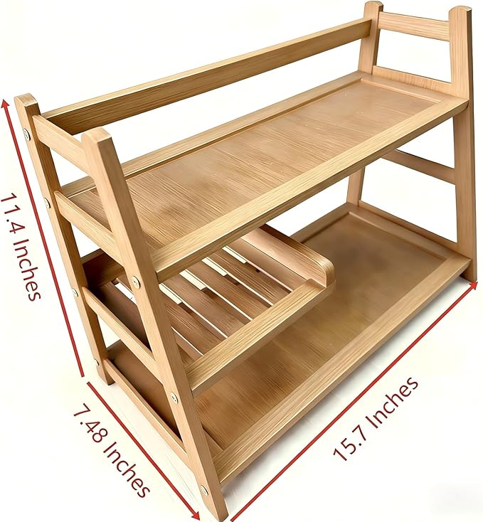 3 Tier Bamboo Matcha Station, coffee station organizer Shelf with Drawer for Kitchen Countertop, Tea Bar - Matcha Powder, Tools & Cup Organizer for Matcha Lovers, Home Baristas. - Image 5