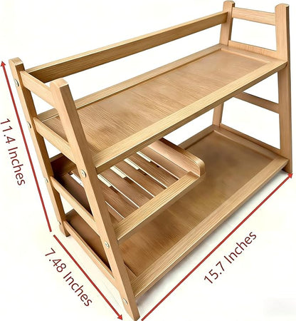 3 Tier Bamboo Matcha Station, coffee station organizer Shelf with Drawer for Kitchen Countertop, Tea Bar - Matcha Powder, Tools & Cup Organizer for Matcha Lovers, Home Baristas. - Image 5