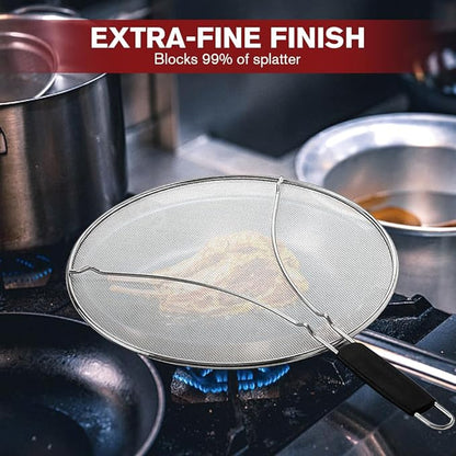 Splatter Screen for Frying Pan & Food Strainer,13 Inch Stainless Steel Grease Splatter Guard,Shield from Splashing Oil, Dishwasher Safe(Black) - Image 4