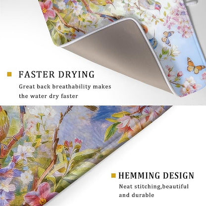 Floral Birds Dish Drying Mat Spring Decoration Absorbent Dish Drain Cloth Mat 18 X 24 for Kitchen Coffee Bar - Image 3