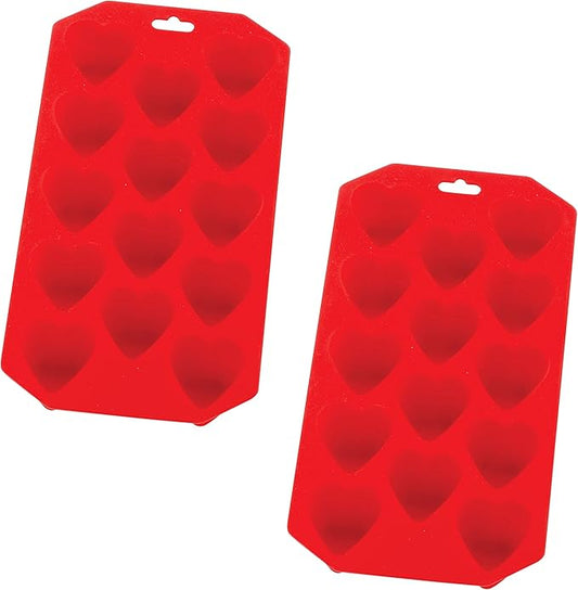 HIC Kitchen Silicone Heart Ice Tray, Non-Stick, Set of 2, Each Tray Makes 14 Hearts