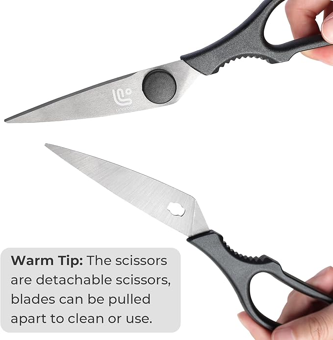Linoroso Kitchen Shears Heavy Duty Kitchen Scissors with Magnetic Holder, Dishwasher Safe Scissors All Purpose Come Apart Blade Made with Japanese Steel 4034 for Meat/Vegetables/BBQ/Herbs, Black - Image 2