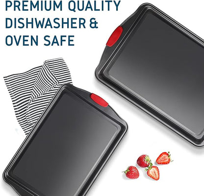 Baking Sheet Set, 2-Piece Cookie Sheet Set with Silicone Handles, Steel Baking Pan, Durable Baking Sheets for Oven, BPA Free Cookie Sheets for Baking Nonstick Set, Premium Sheet Pan, Black Baking Tray - Image 6