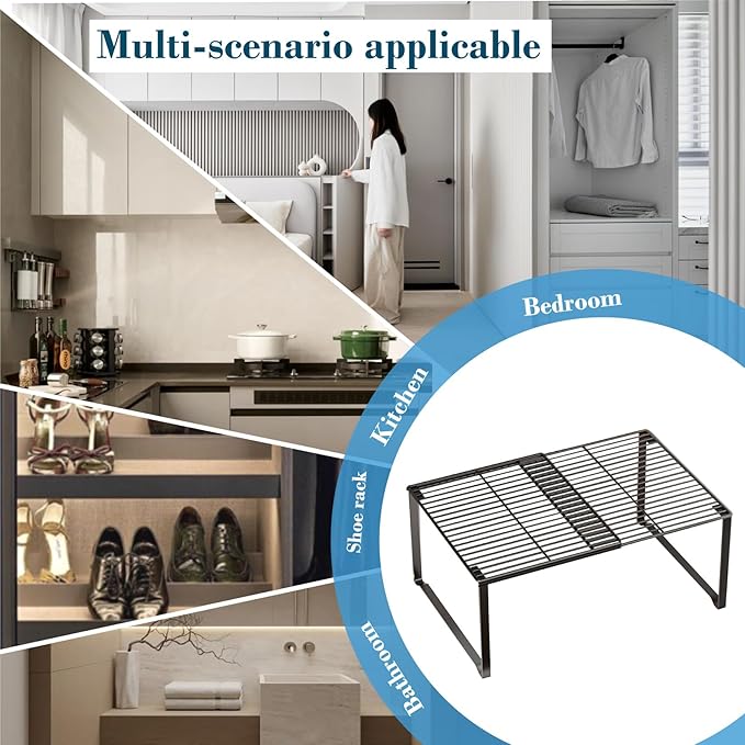 Extendable Metal Wire Shelf Organizer - Adjustable 15-24.4in Length, Stackable Storage Rack for Kitchen/Pantry/Bathroom/Shoe Cabinet/Tool Closet (4,Black) - Image 5