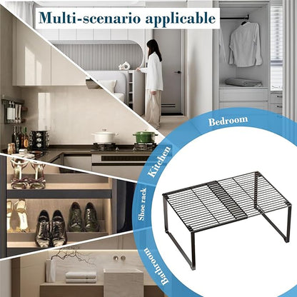 Extendable Metal Wire Shelf Organizer - Adjustable 15-24.4in Length, Stackable Storage Rack for Kitchen/Pantry/Bathroom/Shoe Cabinet/Tool Closet (4,Black) - Image 5