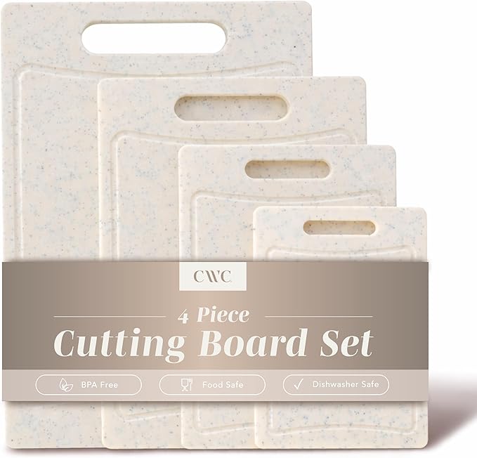 COOK WITH COLOR Non-Slip Cutting Board Set – Kitchen Essentials with Easy Grip Handle for Meat, Veggies, and Fruits, 4 Cutting Boards, White by CookwithColor
