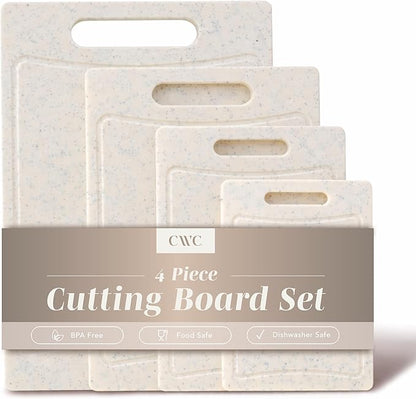 COOK WITH COLOR Non-Slip Cutting Board Set – Kitchen Essentials with Easy Grip Handle for Meat, Veggies, and Fruits, 4 Cutting Boards, White by CookwithColor
