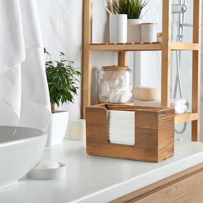 Paper Towel Dispenser Countertop, Burnt Wood Bathroom Paper Towel Holder, Napkin Holder for Kitchen, Countertop Multifold C-Fold, Z-Fold, Trifold Paper Hand Towel Dispenser for Bathroom Toilet - Image 5