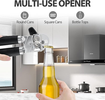 Safring Can Opener Manual, Heavy Duty Handheld Strong Can Opener with Soft Touch Handle, Sharp Blade Smooth Edge, Can Openers with Multifunctional Bottle Opener, Black - Image 5