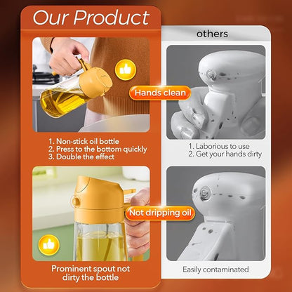 YARRAMATE 2Pcs 16oz/470ml 2 in 1 Oil Sprayer for Cooking with Stickers, Food-grade Glass Oil Spray Bottle, Oil Dispenser and Oil Sprayer for Kitchen, Salad, Frying, BBQ (White & Orange) - Image 6