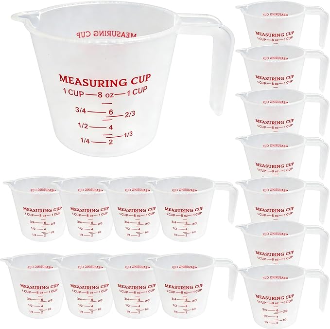 16 Pcs 1 Cup Capacity Plastic Measuring Cup, 8 Oz/250 ml Clear Graduated Measuring Cups Plastic Mug with Spout and Handles Ounce and Ml Cup Marking for Recipe Ingredient, Flour, Water, Liquid