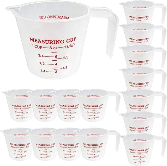16 Pcs 1 Cup Capacity Plastic Measuring Cup, 8 Oz/250 ml Clear Graduated Measuring Cups Plastic Mug with Spout and Handles Ounce and Ml Cup Marking for Recipe Ingredient, Flour, Water, Liquid