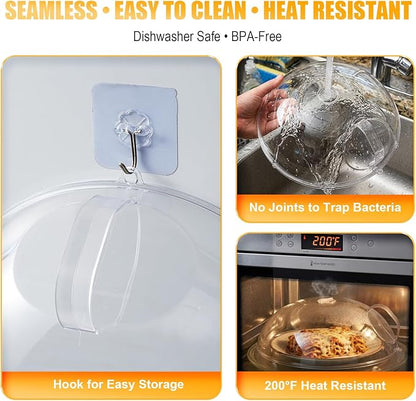 Microwave Splatter Cover for Food 12",Large Clear Microwave Splash Guard Cooker lid with Handle,Dish bowl Plate Serving Cover Home Kitchen Essential,BPA-Free,Saft Plastic